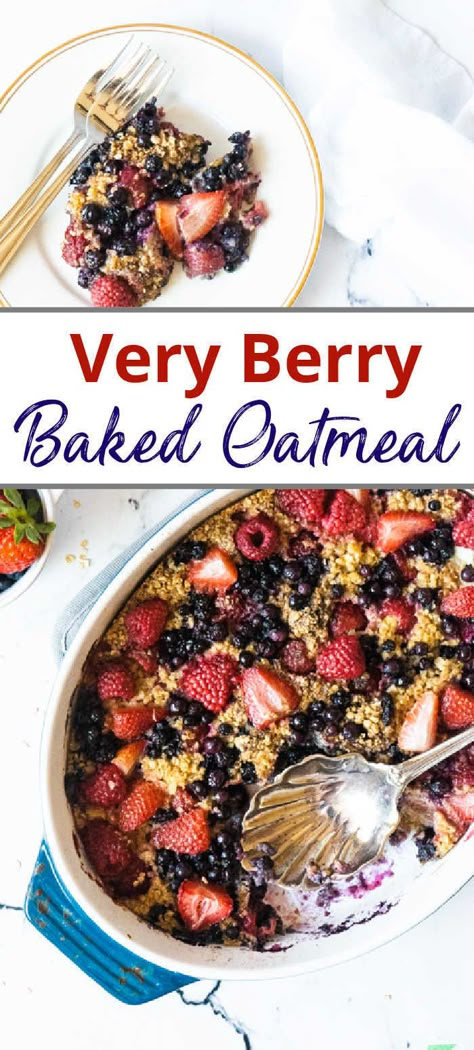 Berry baked oatmeal is delicious and brimming with ripe berries. Make this for the week ahead and warm up for a quick and easy breakfast! #bakedoatmeal #berrybakedoatmeal #oatmealrecipes #easyoatmealrecipes #healthybreakfast #healthybreakfastideas #berries #oatmeal Bake Easy Recipes, Berry Oatmeal Bake, Fruit Bake, Berry Baked Oatmeal, Easy Oatmeal Recipes, Berry Oatmeal, Baked Oatmeal Healthy, Baked Oatmeal Recipe, Breakfast Recipes Easy Quick