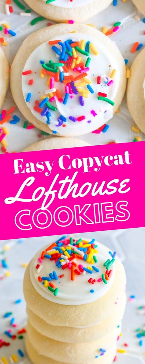 Copycat Recipes Desserts, Lofthouse Cookie Recipe, Copycat Cookies, 2 Ingredient Cakes, Cake Batter Truffles, Soft Frosted Sugar Cookies, Cake Batter Fudge, Lofthouse Sugar Cookies, Lofthouse Cookies