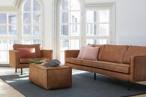 Low slung and slimline, the Danish-designed Rodeo three-seat sofa is upholstered in tan recycled leather, £1,249, cuckooland.com The best leather sofas to buy now | Bricks & Mortar | The Times Retro Lounge, Best Leather Sofa, Shabby Chic Sofa, Leather Pouf Ottoman, 3 Seater Leather Sofa, Loft Stil, Leather Pouf, Leather Armchair, Lounge Areas