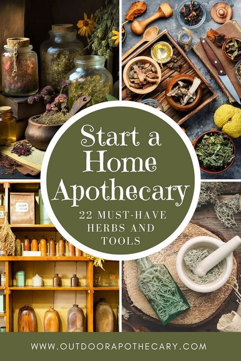 start a home apothecary pinterest pin Apothecary Closet Ideas, Home And Living Products, Apocathary Decor, Apothecary Aesthetic Decor, Apocathery Aesthetic, How To Start An Herbal Apothecary, Herb Room Ideas, Apothecary Garden Design, Apothecary Shed