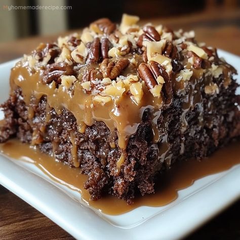 Decadent German Chocolate Poke Cake - Easy and Delicious - My Home Made Recipe Killer Cake Recipe, Chocolate Pudding Poke Cake Recipe, German Poke Cake, German Choc Poke Cake, German Choc Cake Recipe, Easy Dessert Recipes Quick 3 Ingredients No Bake, German Chocolate Poke Cake Easy, German Chocolate Box Cake Mix Hacks, Cake Box Recipes Ideas