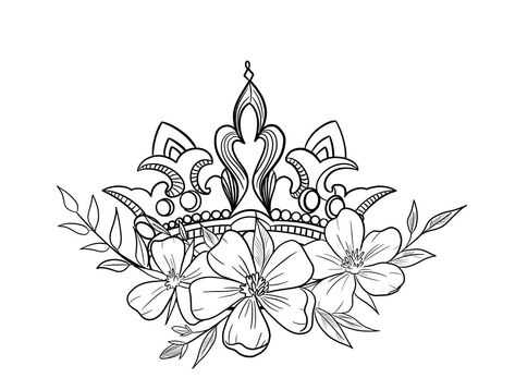 Crown Tattoo With Flowers, Floral Crown Tattoo, Floral Heart Tattoo Design, Flower Crown Tattoo, Engagement Tattoo, Engagement Tattoos, Honey Tattoo, Angel Wings Clip Art, Crown Drawing