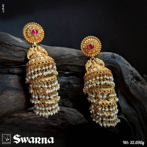 Affordable Latest Gold Jhumka Designs Are Here • South India Jewels Gold Jhumka Designs, Jhumka Design, Antique Jhumka, Gold Jhumkas, Temple Jewellery Earrings, Pearl Earrings Designs, Gold Jhumka, Jhumka Designs, Gold Earrings Indian