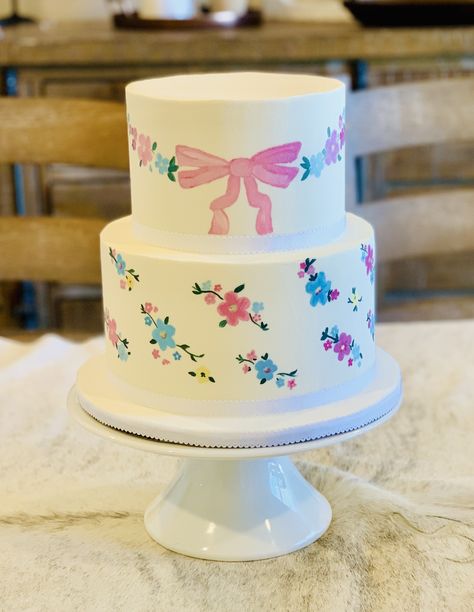 First Birthday Cake, First Birthday Cakes, Floral Baby, Pink Bow, First Birthday, First Birthdays, Birthday Cake, Cake, Birthday