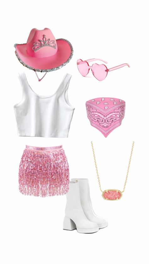 Cowgirl 21 Birthday Party Outfit, Girl Cowgirl Outfits, Cowgirl Halloween Costume Ideas, Barbie Outfits Cowgirl, Pink Space Cowgirl Costume, Cute Pink Cowgirl Outfits, Halloween Costumes 12-13, Girls Cowgirl Outfit, Pink Cowgirl Outfit Ideas