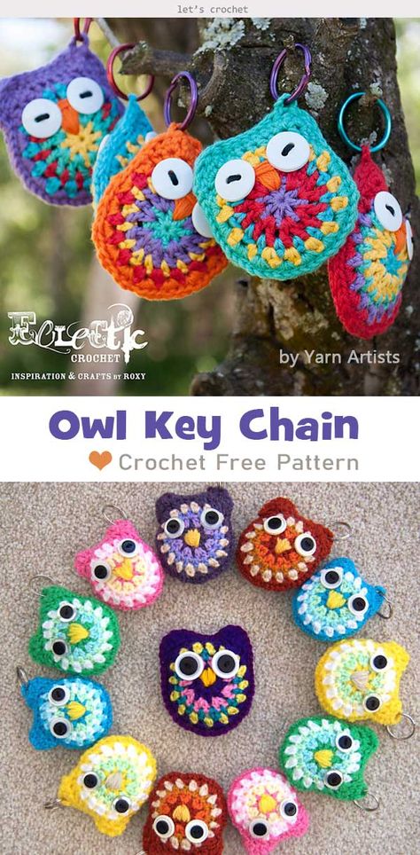 Owl Key Chain Crochet Free Pattern #freecrochetpatterns  #crochetowl  #crochet  #crochetkeychain Crochet Keyring Free Pattern, Crochet Keyrings, Random Acts Of Crochet Kindness, Crochet Key Chains, Crochet Kindness, Crochet Keyring, Chain Crochet, Keychain Patterns, Owl Crochet