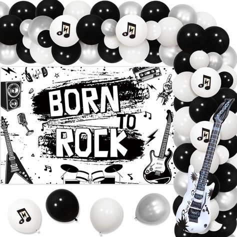 PRICES MAY VARY. Rock and Roll Birthday Party Decorations for Boys: This package includes 40 latex balloons 12 inches, 15 latex balloons 5 inches, 1 guitar foil balloon, 1 backdrop, which can decorate a unique and cool boy’s birthday party well. Wide Applications: Perfect for boy’s rock and roll theme 1st/2nd/3rd/4th/5th/6th birthday, guitar music theme birthday party, born to rock theme party, baby shower, festival celebration and so on. With a simple set up, your party will be full of happines Stars Theme Party, Rock Party Decorations, Birthday Guitar, Rock And Roll Birthday Party, Music Elements, Rock Star Theme, Born To Rock, Rock And Roll Birthday, Music Theme Birthday