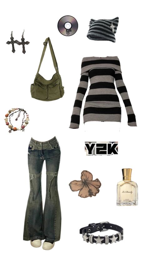 Grunge 90s aesthetic goth emo edgy bell bottoms Y2k Stripes Cross CD cute Grunge 90s Outfits, Grunge 90s Aesthetic, Y2k Goth Outfits, Clothing Png, Bell Bottoms Outfit, Aesthetic Goth, Grunge 90s, 90s Outfit, 90s Aesthetic