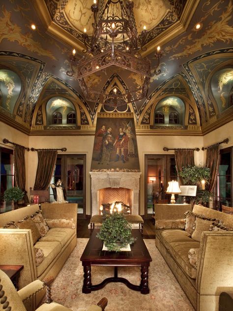 Old World Design Ideas | Interior Design Styles Ok, the decor is over the top italian, however I adore the windows Old World Living Room, Style Toscan, Traditional Design Living Room, Tuscan Design, Italian Interior Design, Italian Interior, Room Photo, Gathering Room, Tuscan House