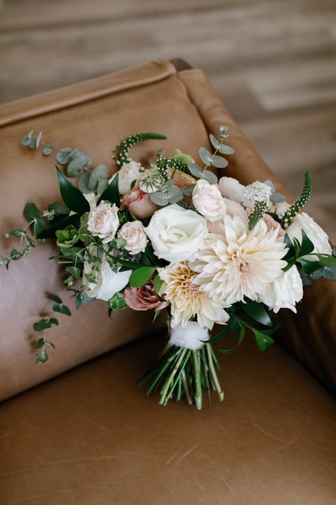 Dahlia Rose Bouquet, Green Hellebore, Cappuccino Rose, White Scabiosa, Dahlia Wedding Bouquets, Sage Green Flowers, Dahlia Bouquet, Blush Bouquet, Green Bouquet