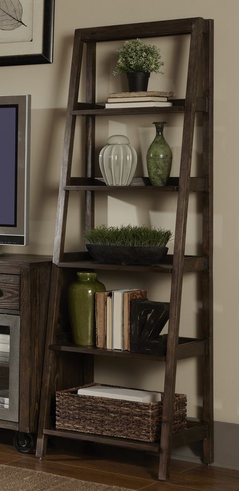 Ladder Shelf Decor, Brown Furniture Living Room, Cheap Office Furniture, Cheap Living Room Furniture, Shelf Decor Living Room, White Furniture Living Room, Bookcase Decor, Ideas Hogar, Ladder Shelf