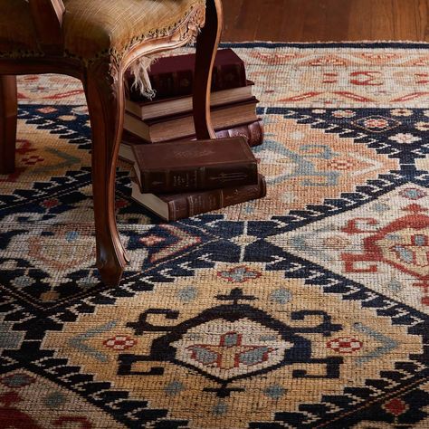 Bring a touch of antiqued beauty into your home with our Heirloom collection. This wool and cotton collection tastefully honors the art of hand knotted rugs from India. Heirloom evokes a sense of unique sophistication with its traditional Serapi rug color palettes and vintage designs. | Loloi Heirloom 10' x 14' Navy/Multy Area Rug | Cotton/Wool | Nebraska Furniture Mart Holiday Knits, Serapi Rug, The Company Store, Knit Pillow, Cotton Bath Rug, Navy Rug, Cotton Wool, Vintage Inspired Design, Cotton Rug