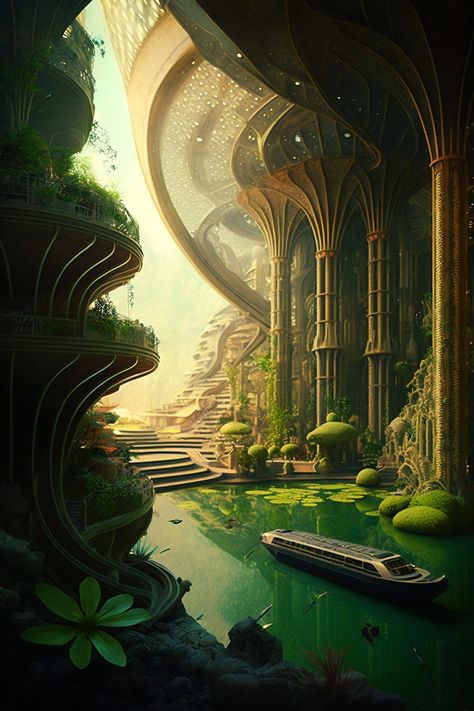 Elf City, Elven City, Building Modern, Love Earth, Architectural Sketch, Fantasy City, Fantasy Setting, Fantasy Places, Futuristic Art