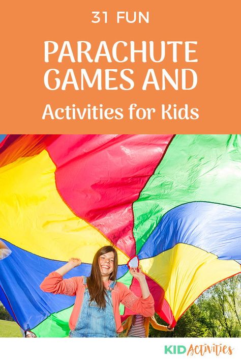 A collection of fun parachute games and activities. These ideas are great for gym class or anywhere there's a parachute and a group of kids. #KidActivities #KidGames #ActivitiesForKids #FunForKids #IdeasForKids Parachute Activities For Kids, Parachute Games For Preschoolers, Playgroup Themes, Parachute Activities, Parachute Songs, Parachute Games For Kids, Parachute Games, Science Demonstrations, Playground Games