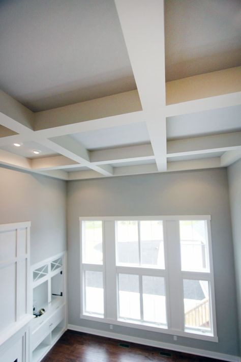 38+ Stunning Coffered Ceiling Ideas and Designs (With Photos) For 2021 Drywall Coffered Ceiling, Beams In Tray Ceiling, Tray Ceiling Ideas Living Room, How To Separate Rooms, Coffered Ceiling Paint, Modern Coffered Ceiling, Coffered Ceiling Ideas, Wood Coffered Ceiling, Tray Ceiling Ideas