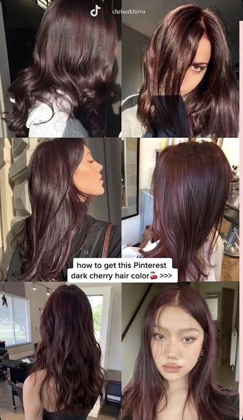 Deep Burgundy Brown Hair, Maroon Black Hair, Fall Inspired Hair Color Brunettes, Dyed Hair Brunette, Burgundy Hair Aesthetic, Maroon Brown Hair, Best Hair Color For Pale Skin, Cherry Chocolate Brunette Hair, Dark Brown Burgundy Hair