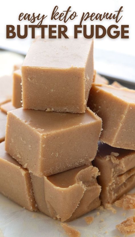 Super creamy and rich, this keto peanut butter fudge recipe is the ultimate low carb and sugar-free treat for peanut butter lovers. It's so easy to make, with only a few basic ingredients. Only 3g carbs per serving! Keto Peanut Brittle, Keto Peanut Butter Fudge, Peanut Butter Chips Fudge, Sugar Free Peanut Butter Fudge, Healthy Fudge Recipe, Sugar Free Fudge, Keto Fudge, Low Carb Candy, Trim Healthy Mama Dessert