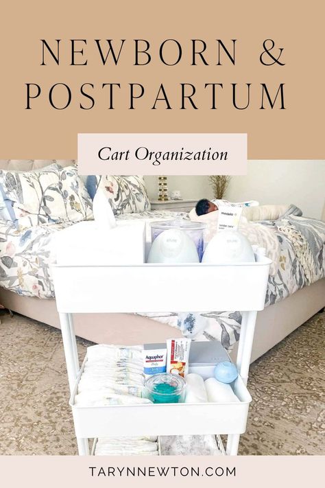 Bedside Table Postpartum, Bedside Caddy For Baby, Newborn Caddy Essentials, Newborn Bedside Cart, Post Partum Carts, Post Partum Bedside Cart, Bedside Cart For Newborn, Bedside Postpartum Basket, Newborn Nightstand Essentials