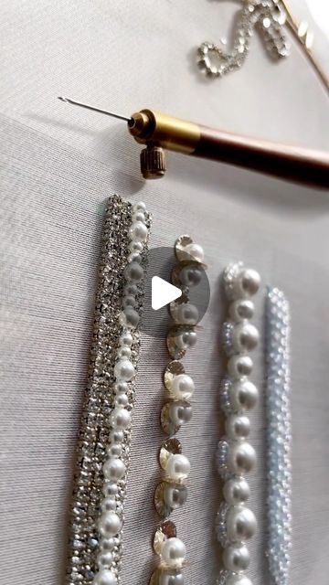 Embroidery Designer on Instagram: "Embroidery asmr 🎶⁣ ⁣ Full Tutorial on YouTube✨Link in Bio⁣⁣ ⁣ ⁣ .⁣ .⁣ .⁣ ⁣⁣ ⁣⁣#embroidery #tambourhook #luneville #embroiderytutorial #embroideryart #chainstitch #asmr #stitch #satisfying #crochet #craft #rhinestones #pearls #textiles #beadwork #beadembroidery #embellishment #couture #tutorial #bordado #crossstitch #tassel #sew #crystals #luxuryfabrics #craftmanship #textiledesign  ⁣⁣⁣" Pearls Embroidery Designs, Beadwork Embroidery Tutorial, Hand Bead Embroidery Designs, 2023 Embroidery, Crystal Embroidery, Hand Beaded Embroidery, Pearl Embroidery, Tambour Embroidery, Beadwork Embroidery