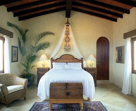 A bedroom suite - photo Hacienda San Angel, Puerto Vallarta Spanish Style Bedroom, Spanish Bedroom, Mexican Bedroom, Spanish Style Decor, Design Marocain, Hacienda Style Homes, Spanish Decor, Mexican Home Decor, Mediterranean Home Decor