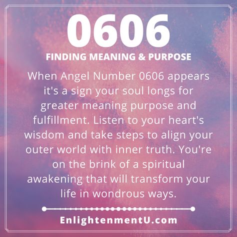 When Angel Number 0606 appears it's a sign your soul longs for greater meaning purpose and fulfillment. Listen to your heart's wisdom and take steps to align your outer world with inner truth. You're on the brink of a spiritual awakening that will transform your life in wondrous ways. 0606 Angel Number, 0606 Angel Number Meaning, Celestial Powers, Number Synchronicities, Numbers Meaning, Angle Numbers, Angels Numbers, Energy Alignment, Psalm 91 Prayer