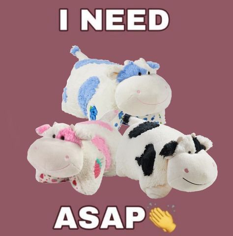 creds: ?? / THEYRE SO CUTE SJWJSJWN Cow Pillow Pet, Cow Pillow, Pillow Pets, Strawberry Cow, The Holy Trinity, Cute Stuffed Animals, Holy Trinity, Build A Bear, Animal Pillows