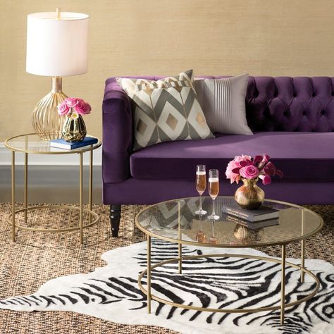 Hermosa Beach Hand-Tufted Zebra Black Area Rug Zebra Area Rug, Deco Violet, Purple Couch, Purple Living Room, Cute Living Room, Color Schemes Design, Purple Color Schemes, Faux Cowhide, Glam Living Room