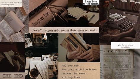 Writer Aesthetic Wallpaper, Dark Academia Wallpaper Laptop, Aesthetic Writer, Vintage Desktop Wallpapers, Writer Aesthetic, Author Dreams, Dark Academia Wallpaper, Quote Collage, Wallpaper Notebook