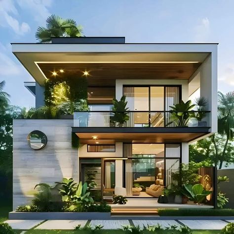 Spa Exterior Design, Bunglow Elevation Modern, Villa Facade Design, Spa Exterior, Modern Villa Exterior, House Structure Design, Indian House Design, Modern Tropical House, 2 Storey House Design