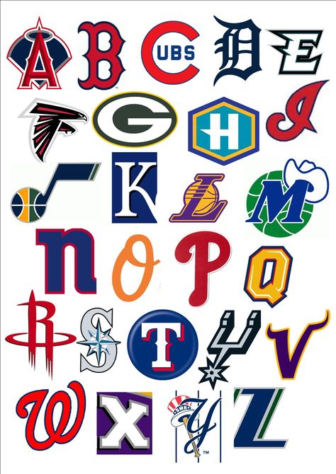 Pro Sports Teams 'ABC' Printable. Abc Printable, Screen Printing Logo, Apparel Design Inspiration, Abc Printables, Graphic Design Images, Football Team Logos, Album Art Design, O Logo, Graphic Tshirt Design