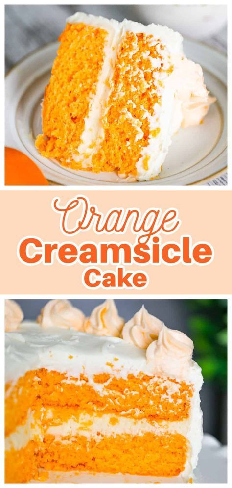 This easy, yummy Orange Creamsicle Cake recipe is totally bursting with a delicious, dreamy combo of orange and vanilla cream flavors! Orange Creme Cake, Orange Dream Sickle Cake, Orange Sickle Cake, Orange Jello Cake, Orange Cake Ideas, Orange Colour Cake, Orange Cake Mix Recipes, Orange Cake Filling, Orange Creamsicle Cake Recipe