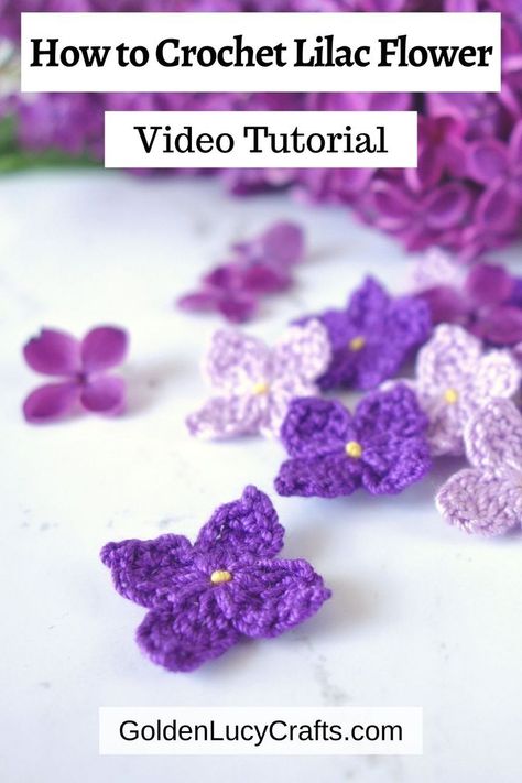 Crocheted lilac flowers. Crochet Lilac Flower, Crochet Lilac, Card Easy, Beginner Crochet Tutorial, Step By Step Crochet, Flower Video, Learn How To Crochet, Tutorial Crochet, Lilac Flowers