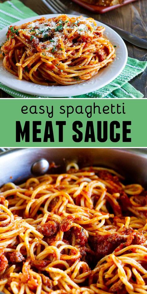 Fast Spaghetti Sauce, Spaghetti Sauce Easy Fast, Spaghetti With Canned Sauce, Easy Spaghetti Recipe, Canned Spaghetti Sauce With Meat, Spaghetti Easy, Simple Spaghetti Sauce, Best Easy Spaghetti Recipe, Simple Meat Sauce