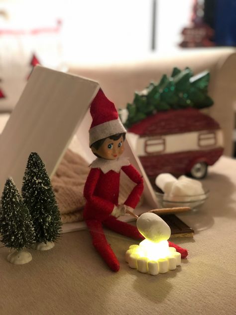 Elfie goes camping Camping Elf On The Shelf, Elf On The Shelf Camping Ideas, Elf On The Shelf In A Camper, Elf Camping Ideas, Travel With Elf On The Shelf, Elf Camping, Elf On The Shelf Camping, Elf Shelf Arrival, Elf On A Shelf Traveling