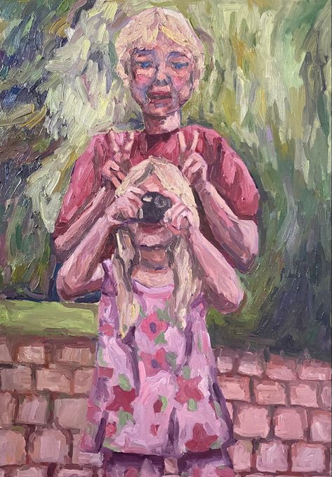 Oil painting of two kids having fun Growing Up Painting, Growing Up Art, Childhood Painting, Igcse Art, Kids Having Fun, Body Paintings, Ap Drawing, Ib Art, Up Painting