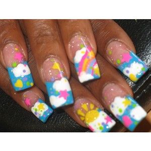 Bear Nails, Bears Nails, Really Cute Nails, Nail Photos, Kawaii Nails, Coconut Girl, Birthday Nails, Funky Nails, Care Bear