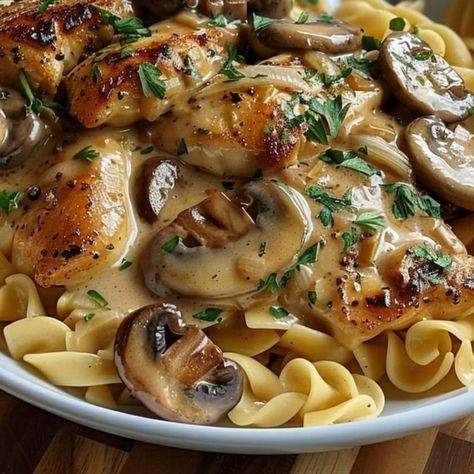 Chicken-with-Buttered-Noodles-Tender-Chicken-Medallions-in-a-Rich-Mushroom Chicken Medallions Recipes, Chicken With Buttered Noodles, Chicken Recipes With Mushrooms, Chicken Medallions, Ww 2024, Chicken Mushroom Pasta, Chicken Stroganoff, Mushroom Recipe, Chicken Mushroom