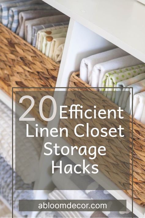 Transform your cluttered linen closet into a stunning and functional space with these 20 amazing linen closet storage hacks! Discover the perfect storage solutions, from baskets and shelves to clever containers and more. Read my post to learn my amazing linen closet organization hacks and get ideas for how to organize your linen closet! Closet Storage Hacks, Linen Closet Organization Hallway, Linen Closet Design, Linen Closet Shelves, Closet Organization Hacks, Linen Closet Makeover, Small Closet Storage, Small Linen Closets, Bathroom Linen Closet