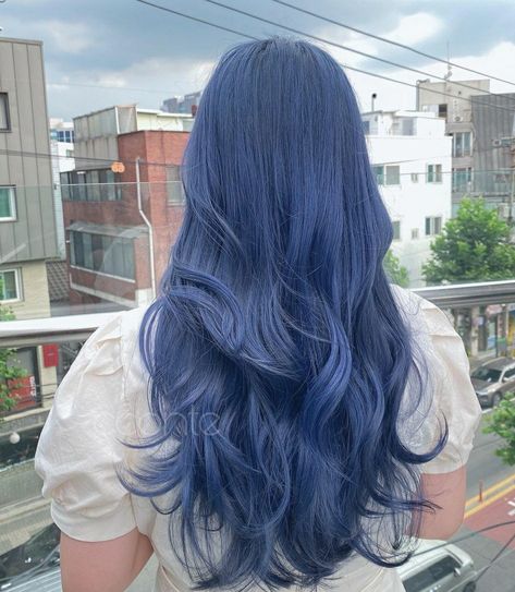 Berry Blue Hair Color, Muted Blue Hair, Dye Hair At Home, Blue Black Hair Dye, Denim Blue Hair, Periwinkle Hair, Blue Black Hair, Light Blue Hair, Dark Blue Hair