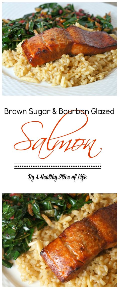 brown sugar and bourbon glazed salmon- quick and foolproof - delicious! Broiled Salmon Recipes, Bourbon Salmon, Bourbon Glazed Salmon, Quick Salmon, Healthy Slice, Salmon Glaze Recipes, Bourbon Glaze, Garlic Butter Salmon, Broiled Salmon