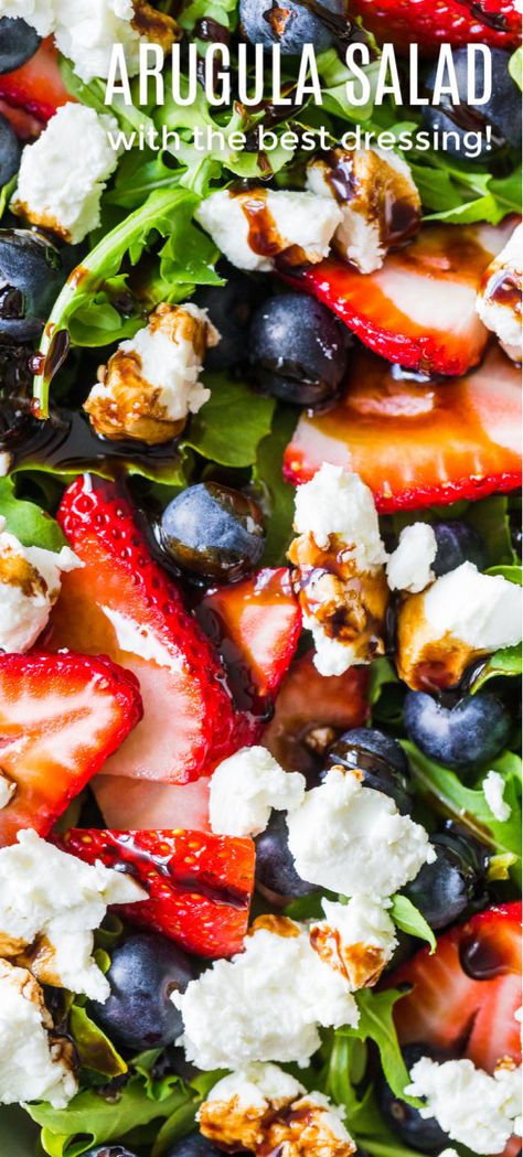 Salads Using Arugula, Strawberry Salad With Goat Cheese, Arugula Berry Salad, Arugula Salad With Berries, Arugula Salad With Strawberries, Arugula Salad With Balsamic Dressing, Arugula And Strawberry Salad, Salad With Strawberries And Blueberries, Berry Goat Cheese Salad