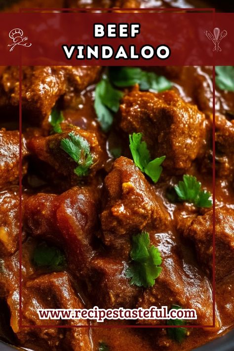 A spicy and flavorful Indian dish featuring tender beef marinated in a tangy vinegar-based sauce, simmered to perfection, and served with paratha or rice. Beef Vindaloo Recipe Indian, Beef Vindaloo Recipe, Beef Vindaloo, Indian Beef Recipes, Vindaloo Recipe, Vindaloo, Marinated Beef, Tender Beef, Quick Weeknight Meals