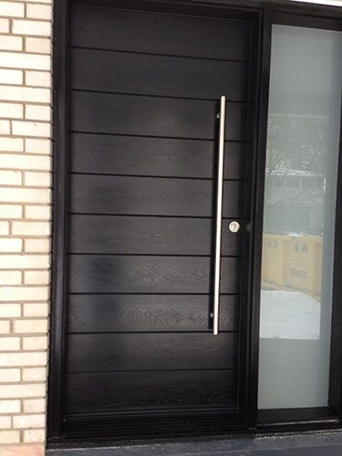 Front Entrance Door-Modern Door- Entry Front Door-Modern Fiberglass Door Frosted side lites installed in Aurora Pintu Interior, Exterior Door Designs, Black Front Door, Modern Exterior Doors, Contemporary Front Doors, Black Front Doors, Modern Entrance, Modern Front Door, Entrance Door Design