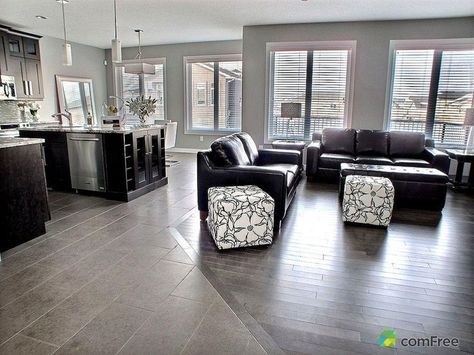 Diy Kitchen Flooring, Trendy Kitchen Tile, Transition Flooring, Kitchen Cabinet Layout, Kitchen Floor Plans, Trendy Living Rooms, Kitchen Floor Tile, Living Room Flooring, Kitchen Floor