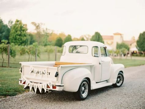 The 50 Best Country Wedding Ideas Rustic Hearts Will Love Vintage Truck Wedding, Wedding Car Decor, Party Rental Business, Hers And Hers, Wedding Getaway, Just Married Sign, Catholic Wedding Ceremony, Wedding Transport, Bridal Car