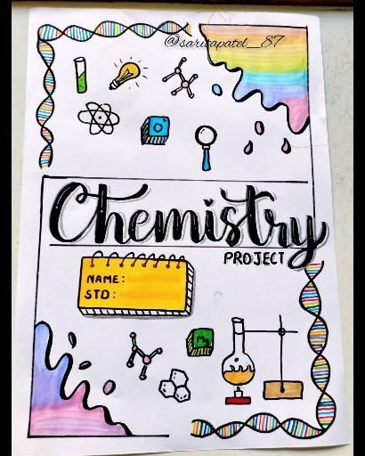 Chemistry Assignment Cover Page Ideas, Biology Cover Page Design Project, Science File Cover Ideas, Portfolio In Science Design, Science First Page Design, Border Design For Chemistry Project, Chemistry Project Border Design, Chemistry Border Design, Science File Decoration Ideas