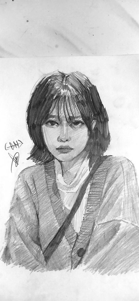 Sketch People Poses, Asian Girl Drawing, Self Portrait Sketch, Semi Realistic Drawing, Concept Art Tutorial, Portraiture Drawing, White Drawing, Beauty Art Drawings, Kpop Drawings