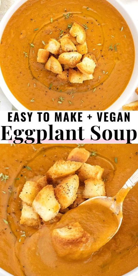 Our eggplant soup is a light, healthy, and tasty dish that is easy to make with a few simple, fresh ingredients.We roast eggplant, garlic, and cherry tomatoes in the oven for a slightly sweet, caramelized, and smoky flavor, but you can also make this recipe in one pot on the stovetop in 30 minutes. Eggplant Soup Vegan, Eggplant In Soup, Oven Eggplant Recipes, Roasted Eggplant Soup Recipes, Eggplant Parmesan Soup, Egg Plant Soup Recipes, Roasted Eggplant Soup, Soup With Eggplant, Eggplant Oven Recipes