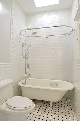 Bathtub Only Bathroom, White Beveled Subway Tile, Clawfoot Tub Bathroom, Bathroom Tub Shower Combo, Beveled Subway Tile, Clawfoot Tub Shower, Subway Tile Showers, Subway Tiles Bathroom, Bathroom Tub Shower