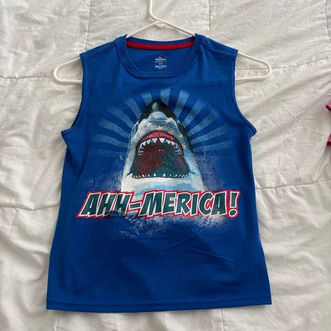 Brand New Boys Tank Top Never Worn Boy Summer Outfits, Blue Racerback Tank Top With Graphic Print, Scene Tank Top, Boys Tank Tops, Kids Tank Tops, Juicy Couture Charms, Tanktop Girl, Embroidered Heart, Blue Tank Top